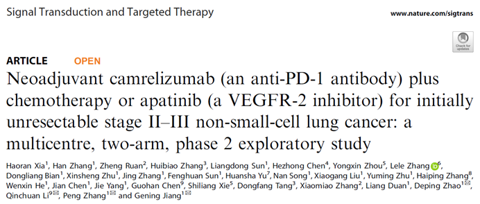 姜格宁/张鹏团队最新研究成果革新初始不可切除局部晚期非小细胞肺癌外科治疗策略，成果发表于《信号转导与靶向治疗》